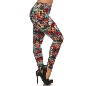 (Plus) Curvy Black Multi Abstract Geometric Pattern Print Leggings